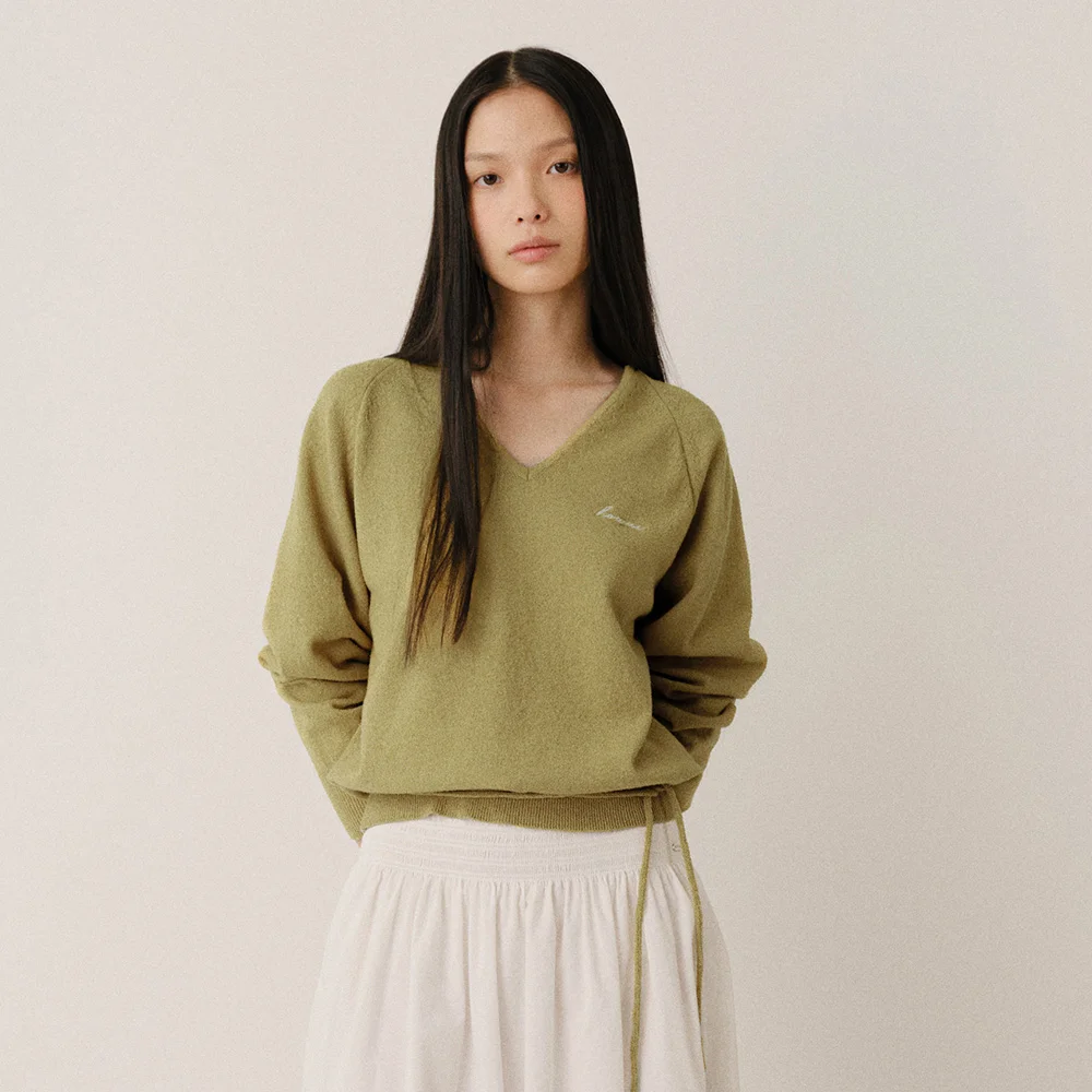 CLO TIE V-NECK KNIT (OLIVE)