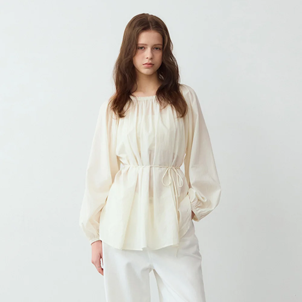 Two way off shoulder shirring blouse - cream