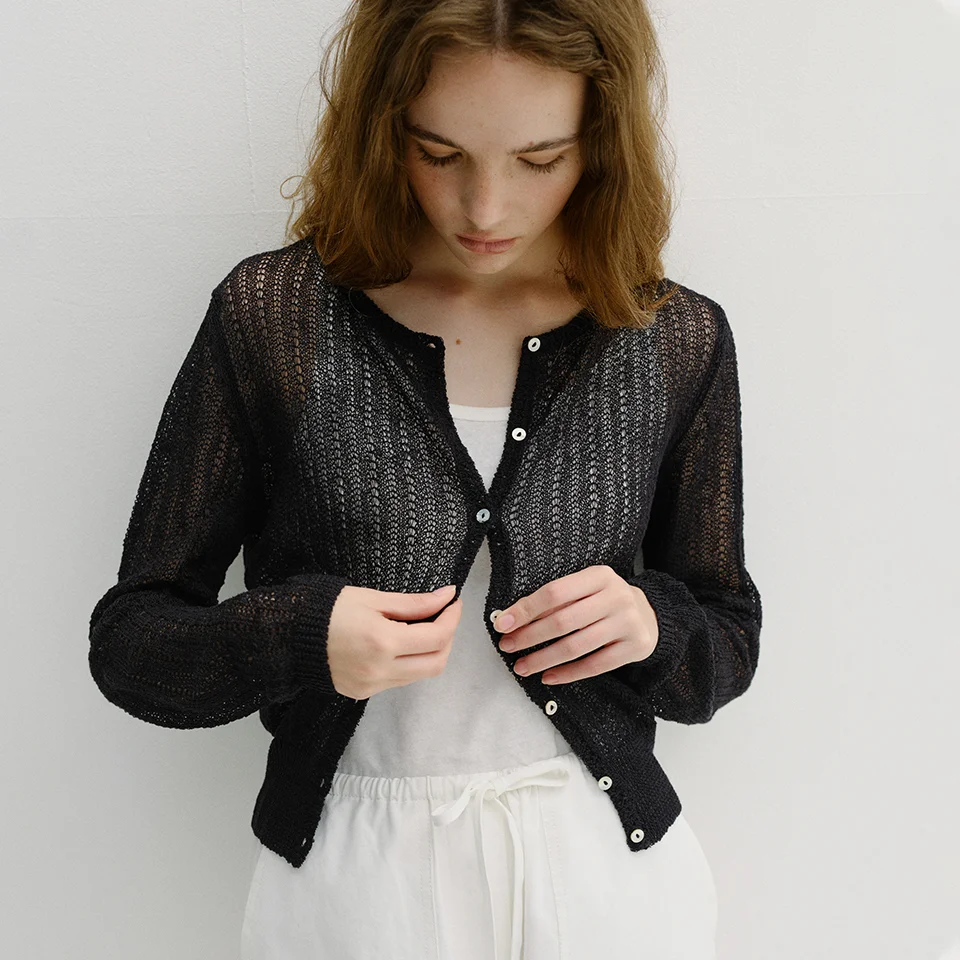 linen crochet cardigan (deep navy)