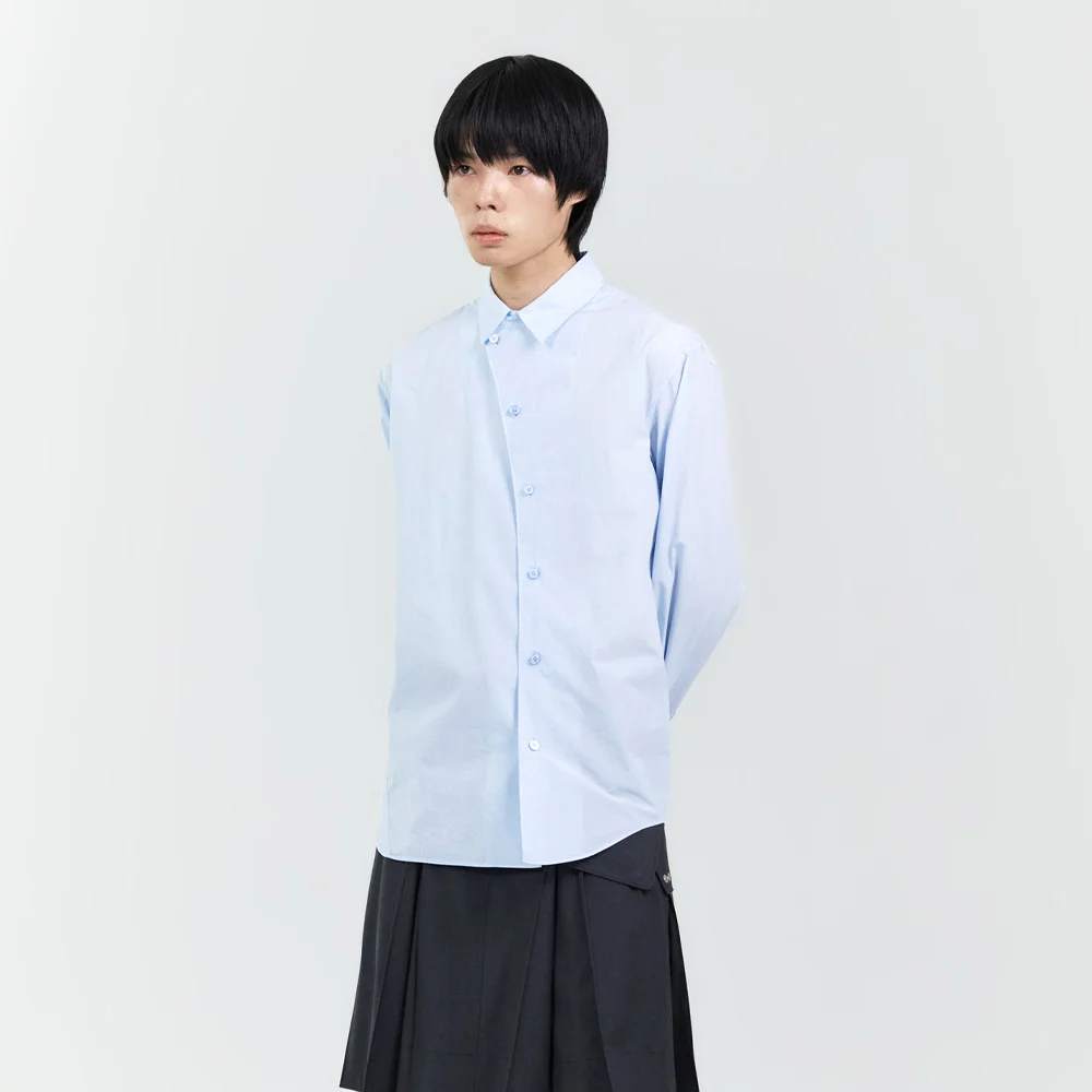 MENS GARMENT DYED CURVED SHIRT SKY BLUE