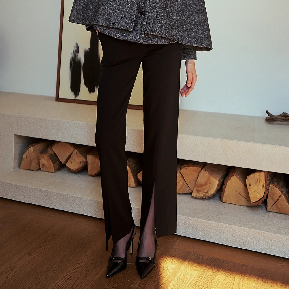 Front slit slim-leg pants