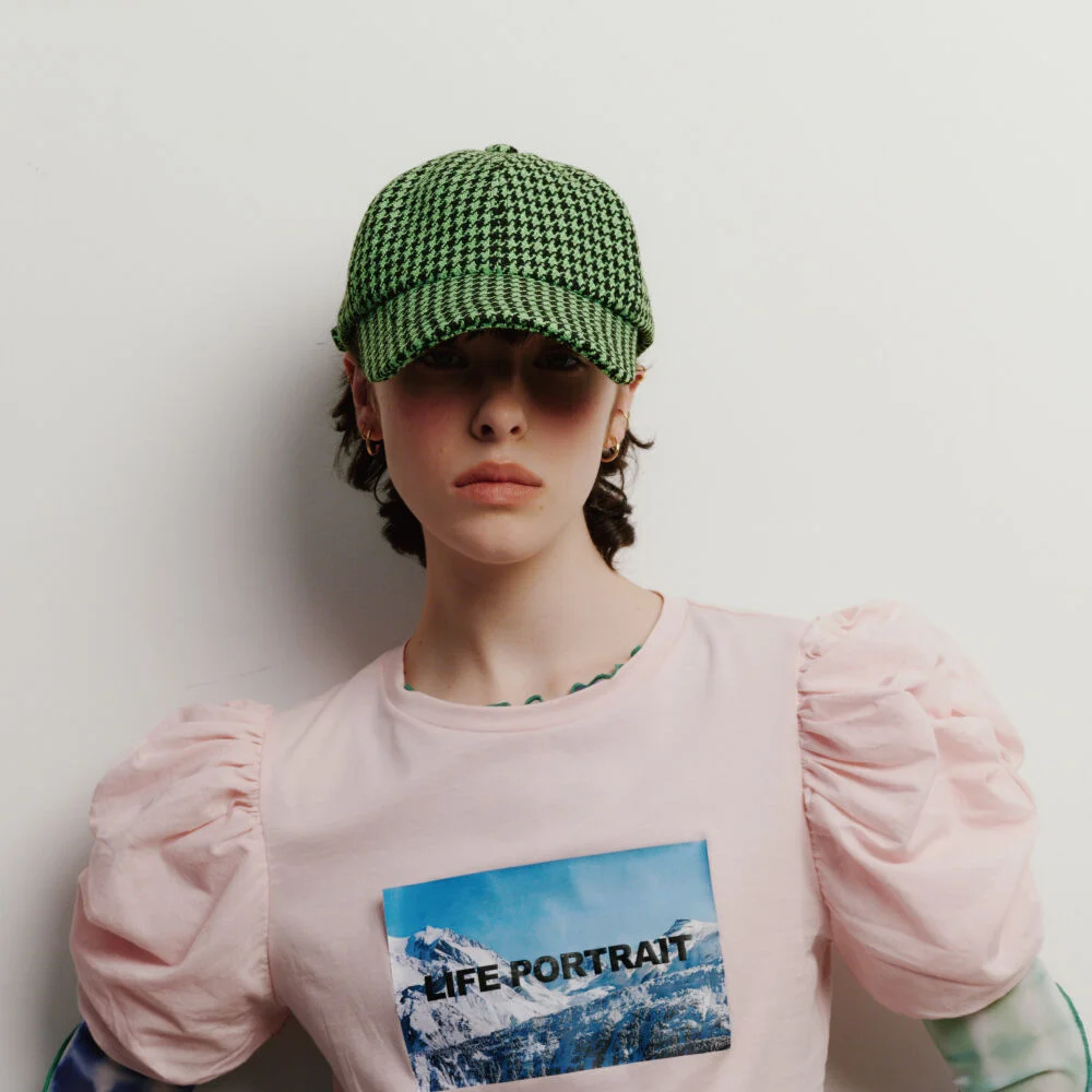 Houndstooth check ball cap in green