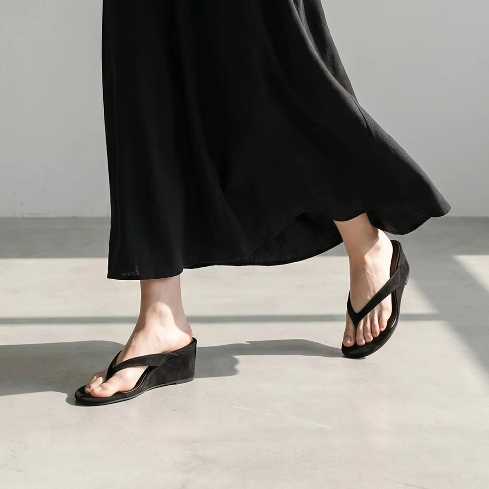 EO2623 Suede Wedge Flip-Flops(2color)