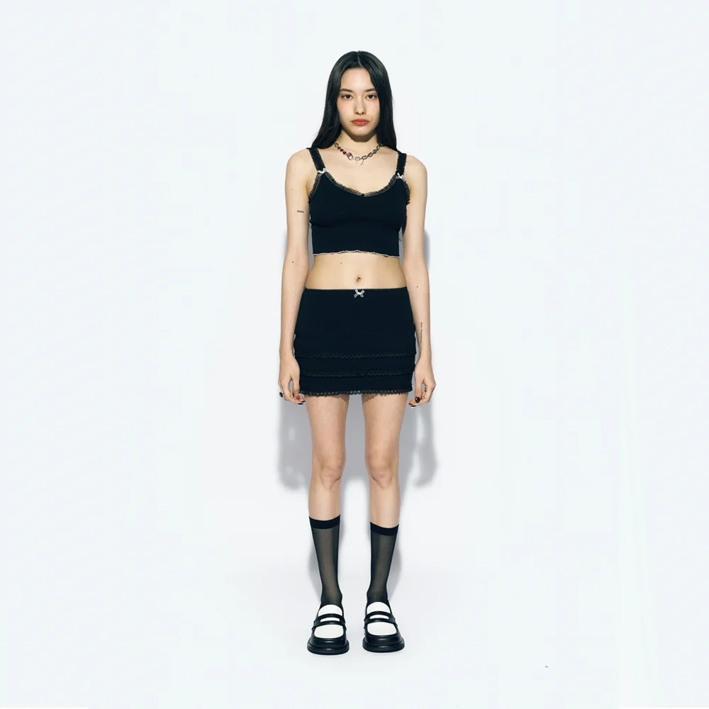 LACE LAYERED MINI SKIRT BLACK