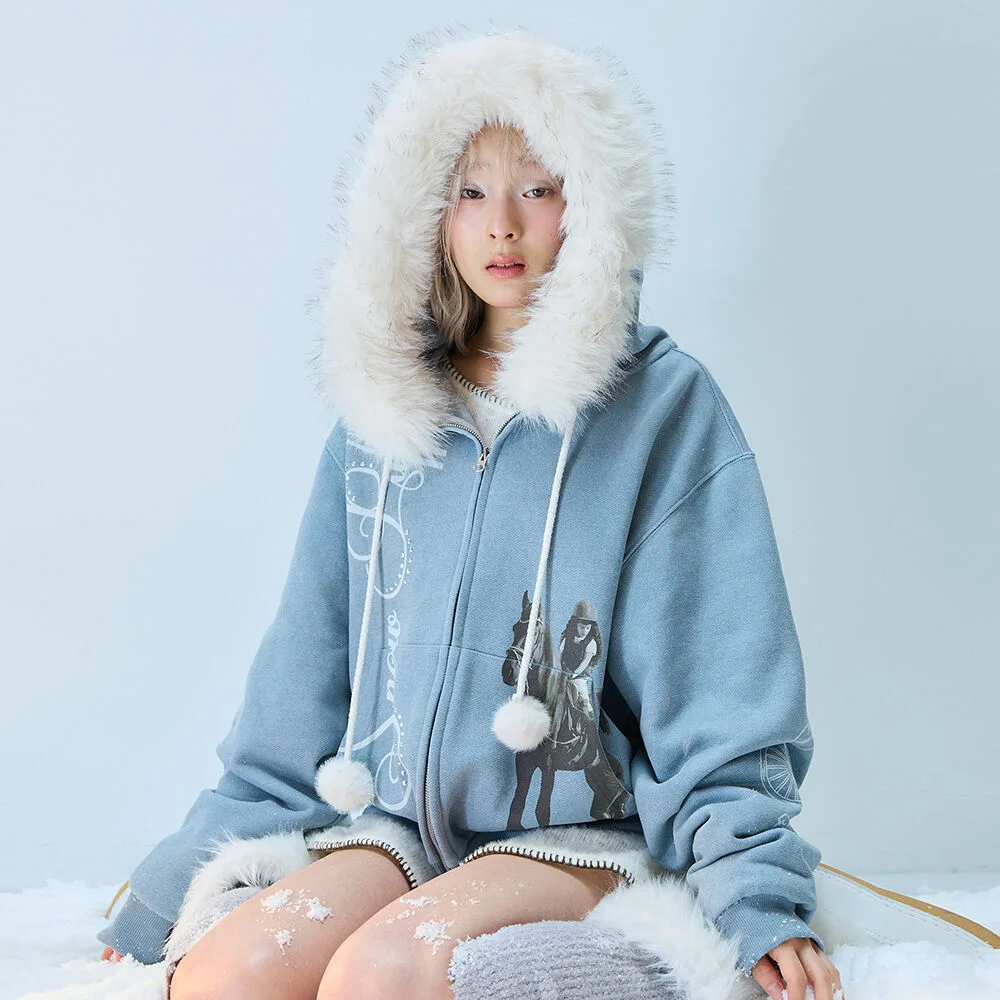 L21 SNOW FUR HOOD ZIP-UP(SKY BLUE)