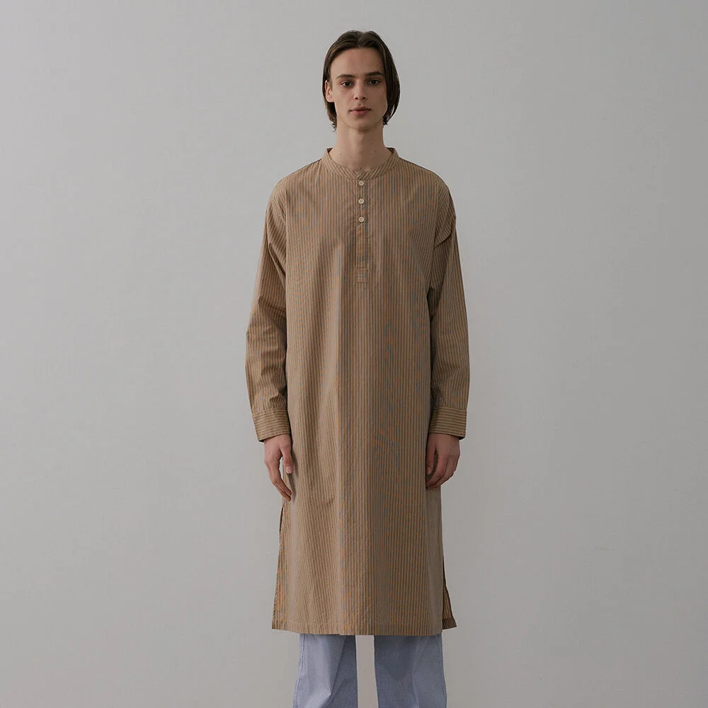 (M) Modified Kurta Stripe Brownish Multi