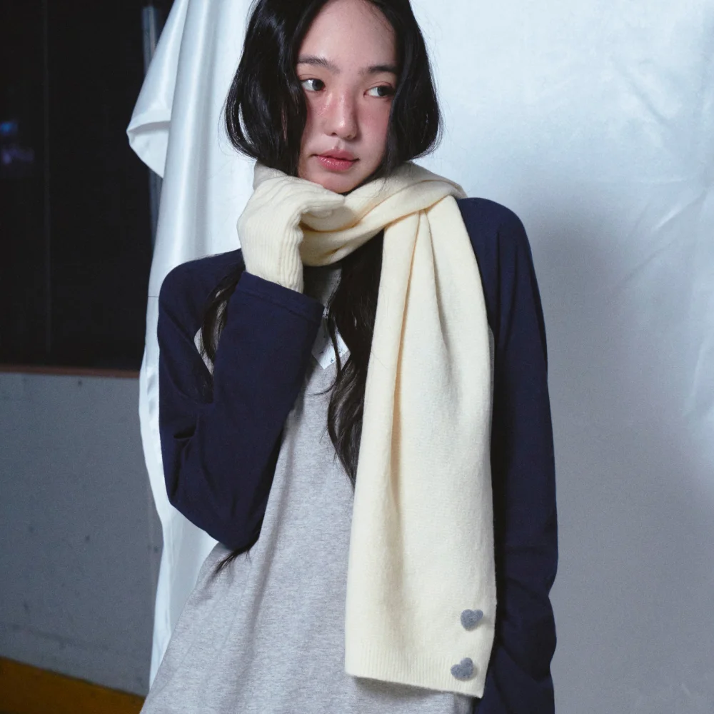 Heart Button Muffler Gloves Set Ivory