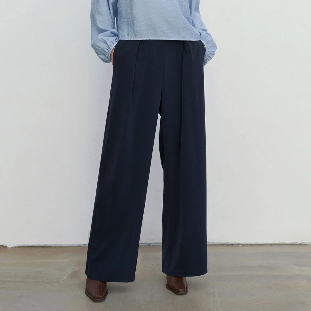 WIDE BANDING LONG SLACKS_NAVY
