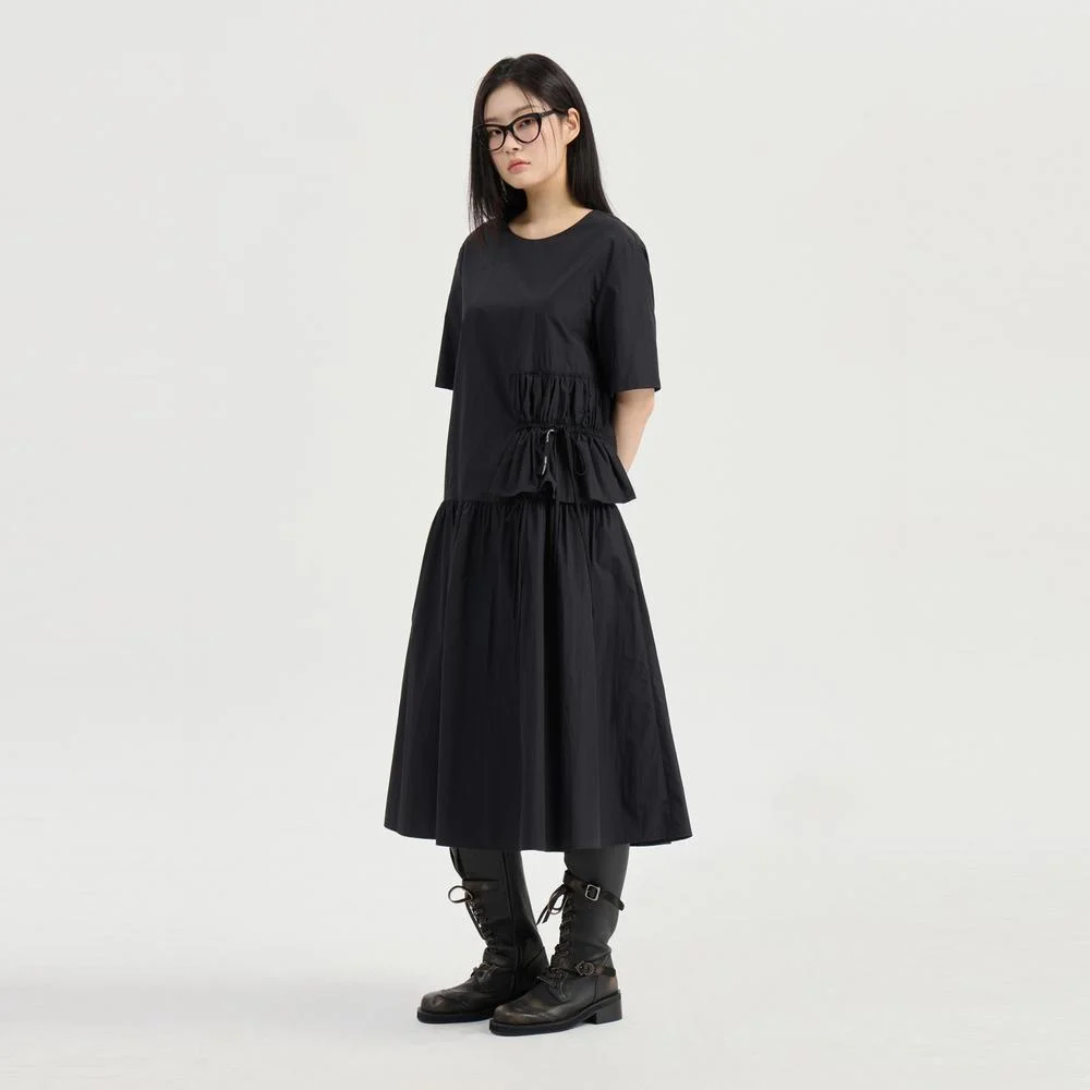 Ribbon Point Short-Sleeved Long Dress (black) LFDAM26310BKX