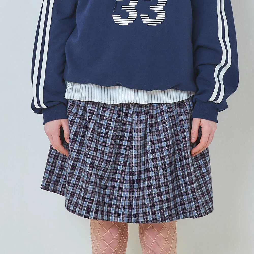 DENIM CHECK SKIRT_NV
