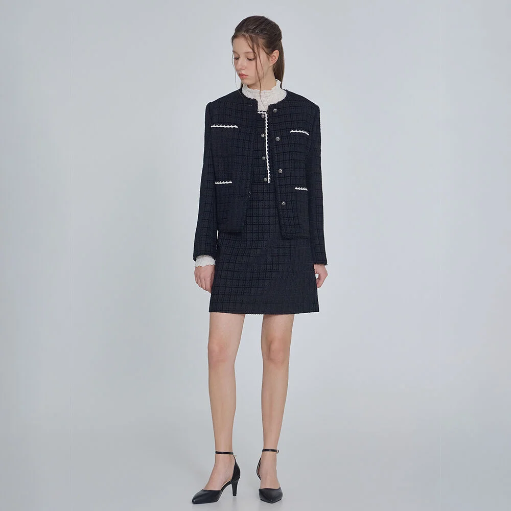 it MICHA 圓領 格紋 粗花呢 外套 ITPAYJK560 (BLACK)