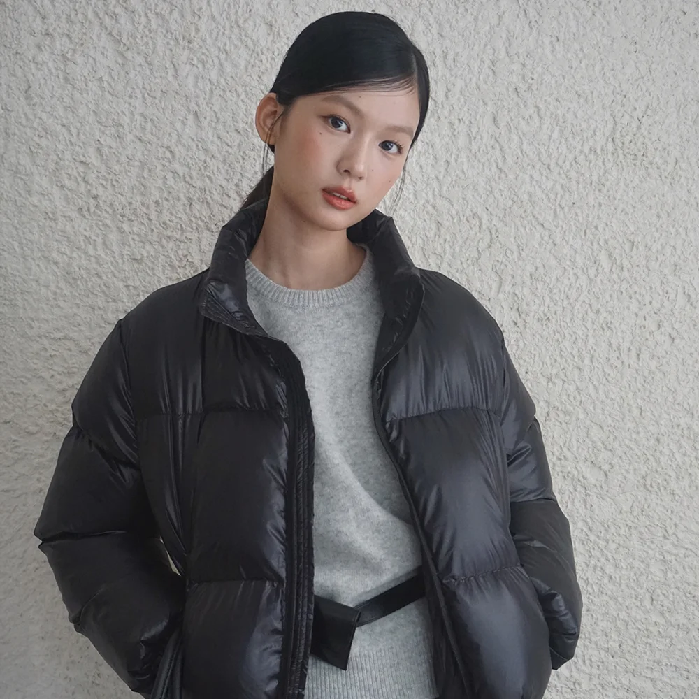(woman) 光澤 Puffer 短版 短款羽絨服_Black