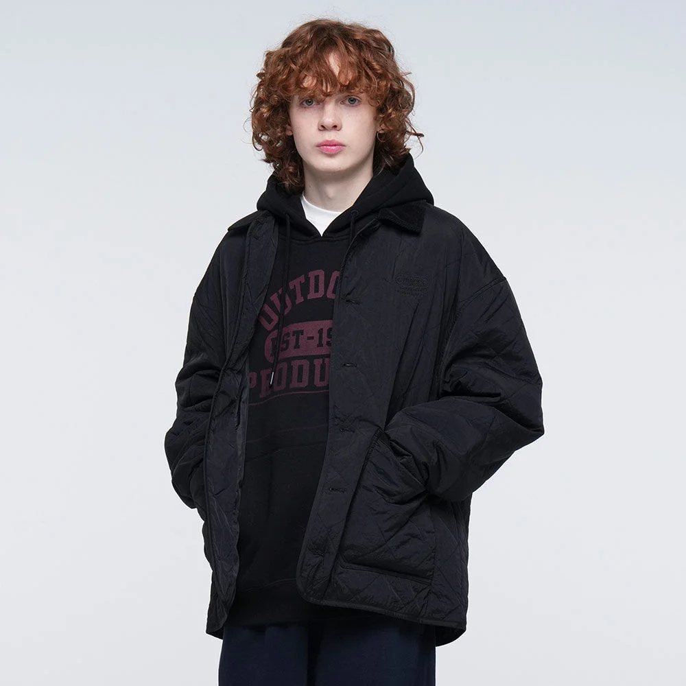 CORDUROY COLLAR QUILTED JACKET (BLACK)