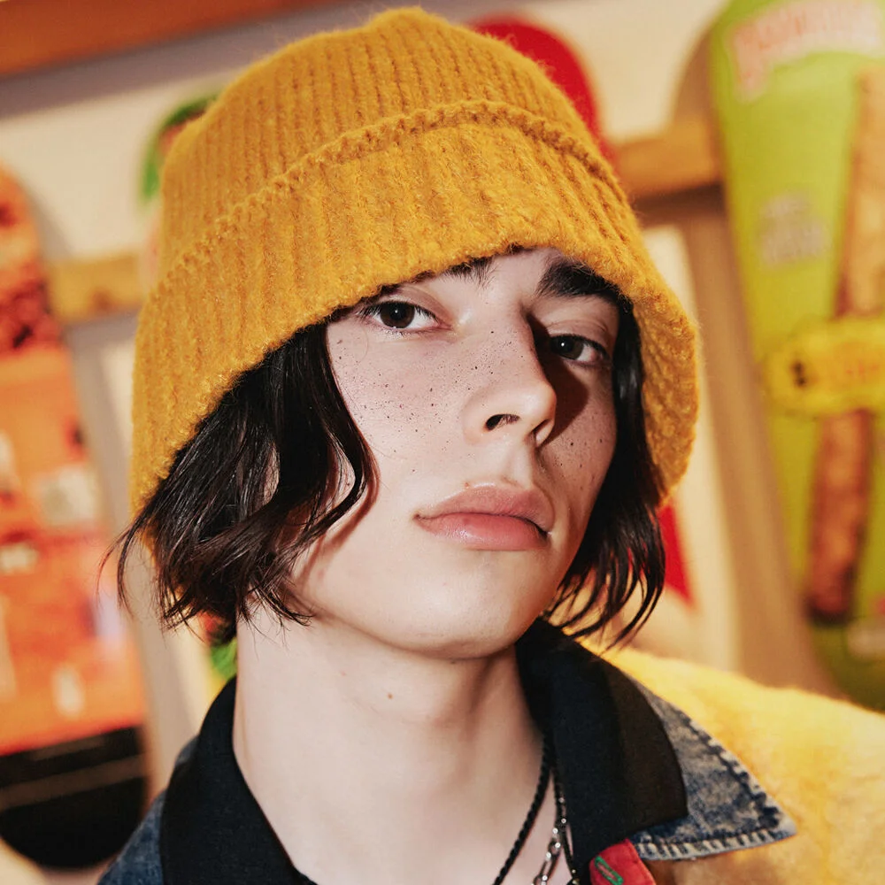 ALPACA KNIT MUSTARD BUCKET HAT