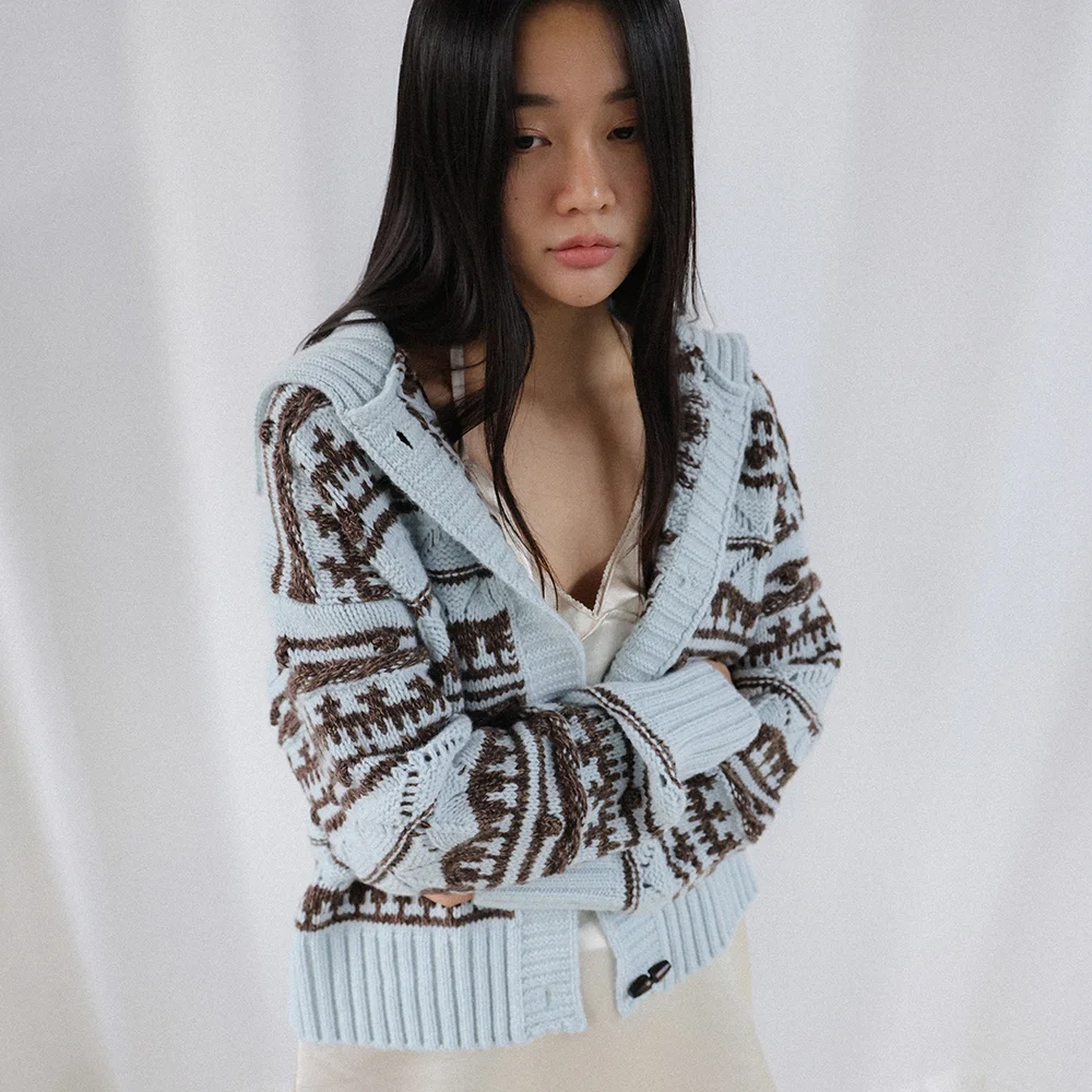 Chunky Collar Box Fit Cardigan_mint choco