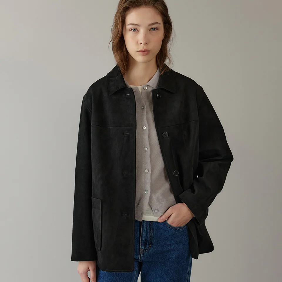 suede single half jacket (black)