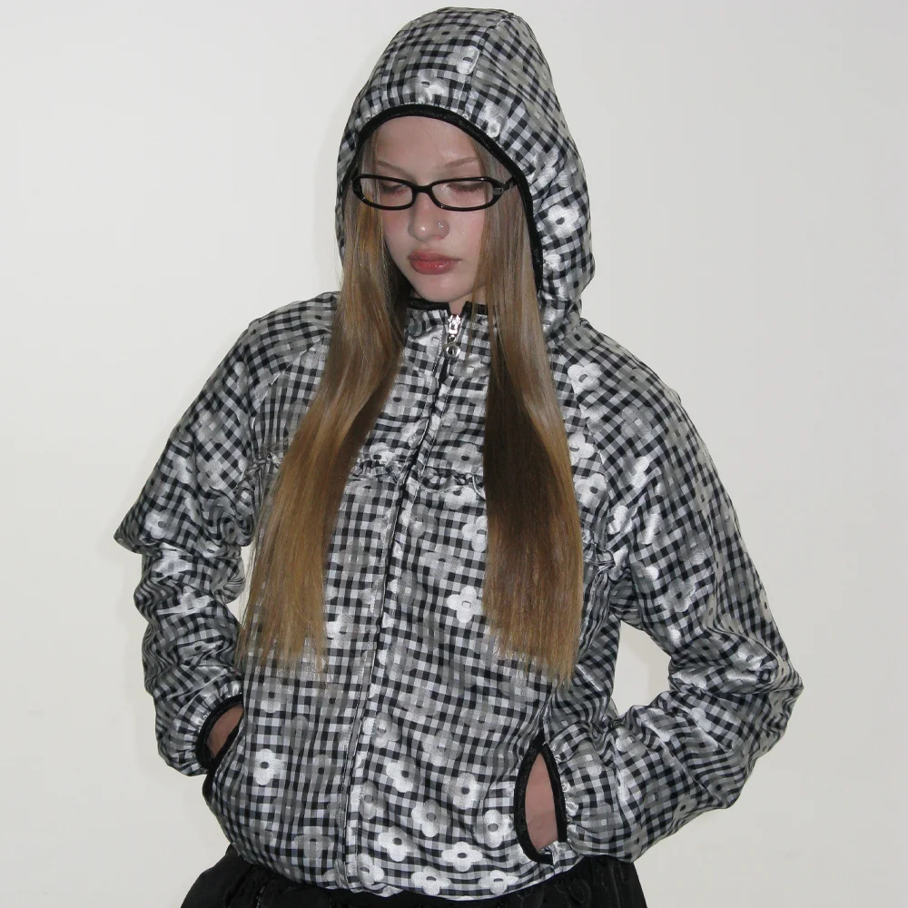 CHECK FRILL LINE WINDBREAKER_BLACK