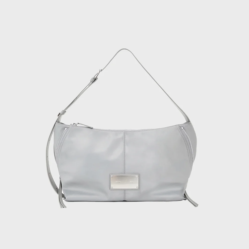 SIDE ZIPPER FABRIC SHOULDER BAG IN GREY
