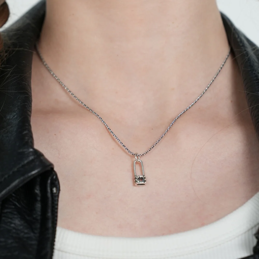 Open heart lock pendent silver chain Necklace 銀色925 心形 鎖 吊墜 琺瑯 鏈 銀 項鍊