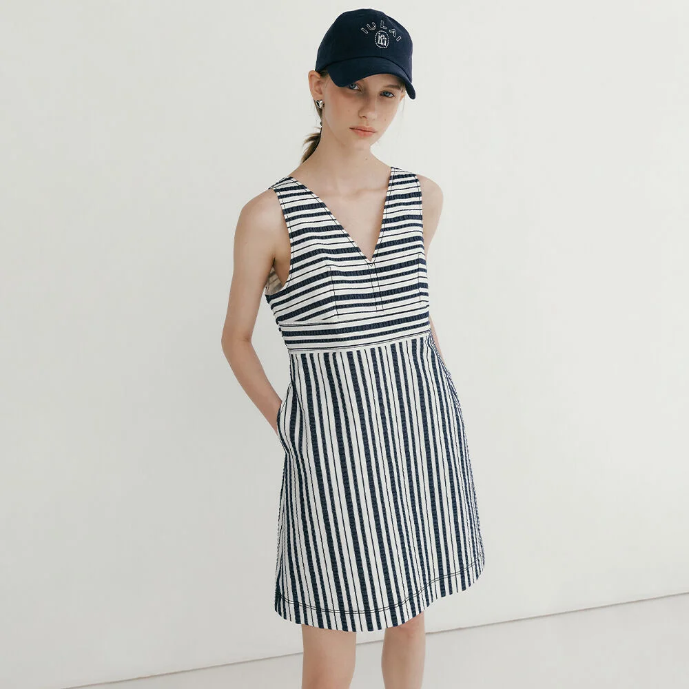 Poppy dress Navy Stripe