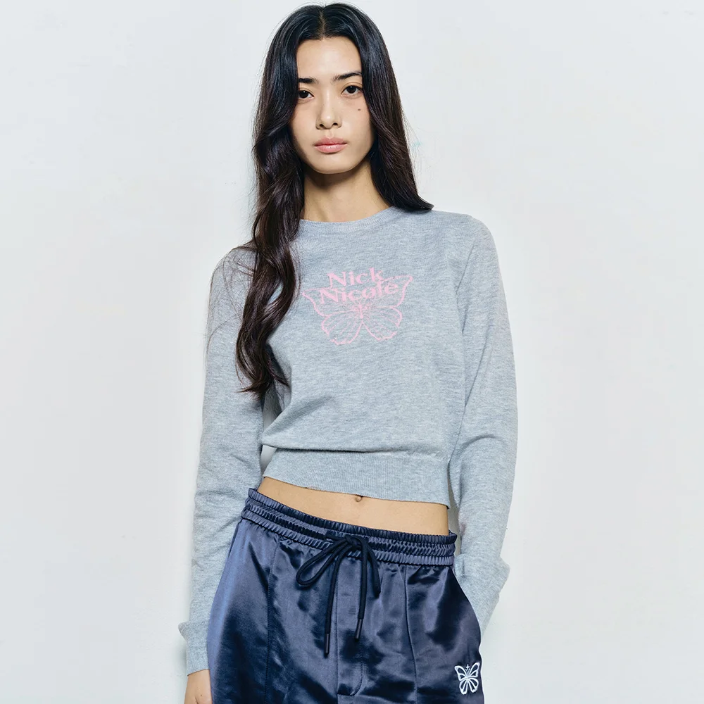 MINI BUTTERFLY SIGNATURE SLEEVE KNIT_GRAY PINK
