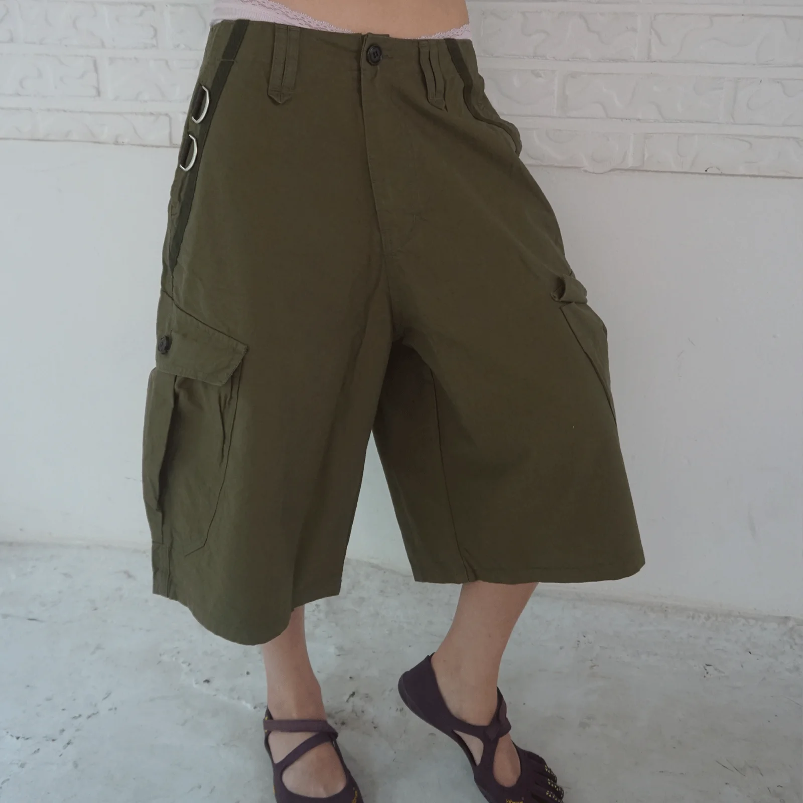 ke614. Washed Bermuda Cargo Pants Khaki