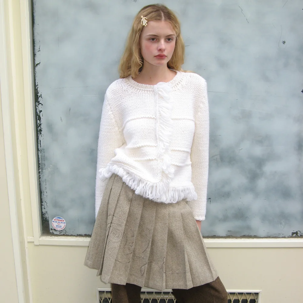 SN Wool Blend Pleated Skirt (Beige)