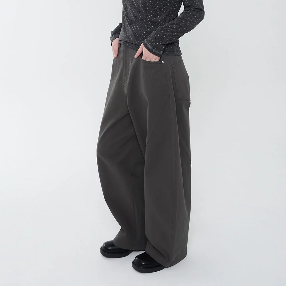Curved Balloon Cotton Pants_Charcoal
