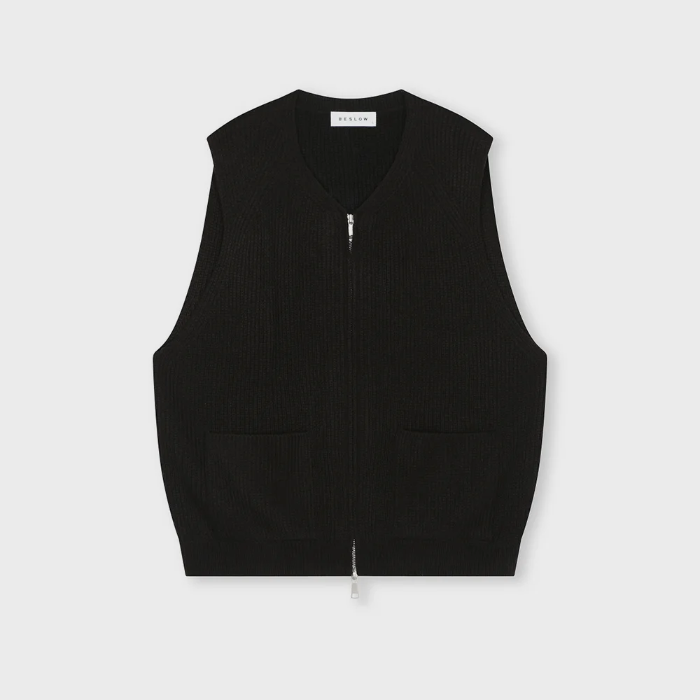 MILITARY KNIT ZIP-UP VEST BLACK