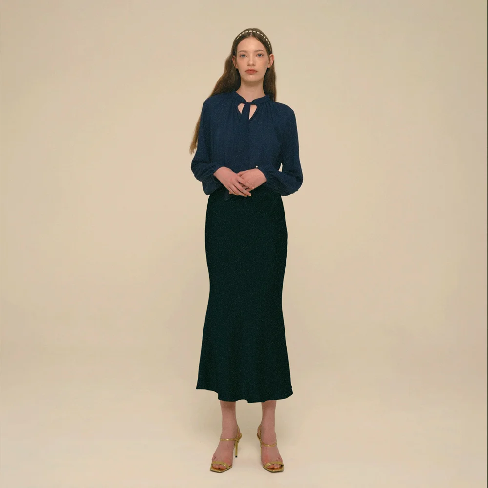 Mermaid Maxi Satin Skirt_Dark Sapphire