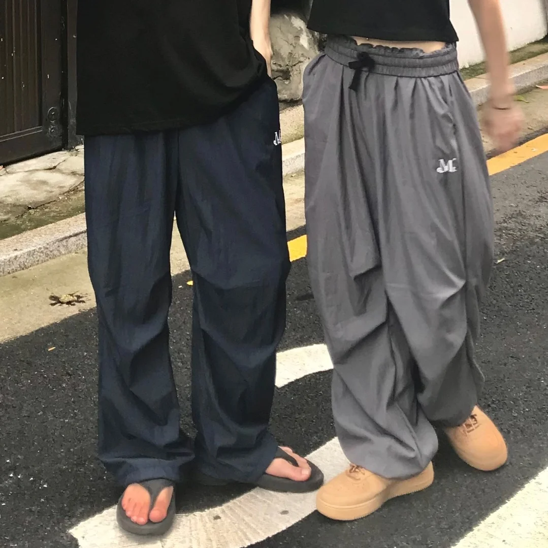 畢爾包 滌綸 尼龍 降落傘 束繩 寬版 褲子 (4色)
