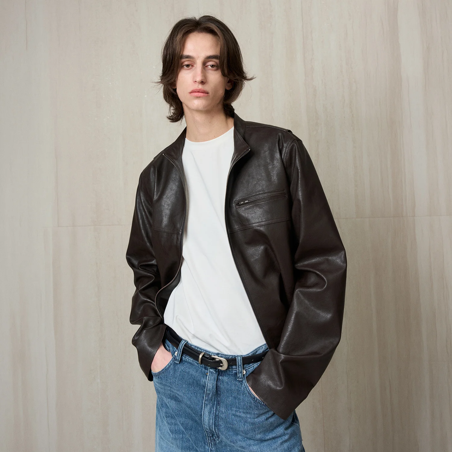 FAUX LEATHER BIKER JACKET TRUFFLE