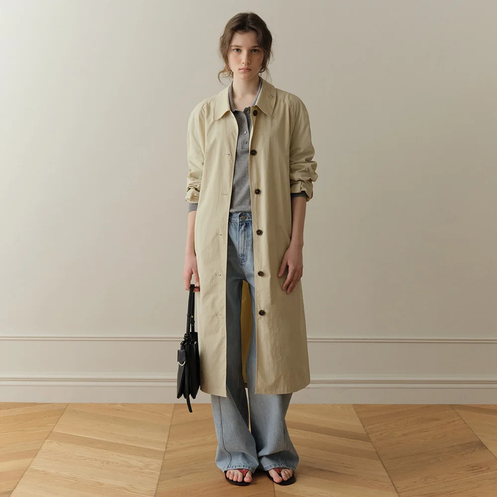 Lehe Shirring Trench Coat (Beige)