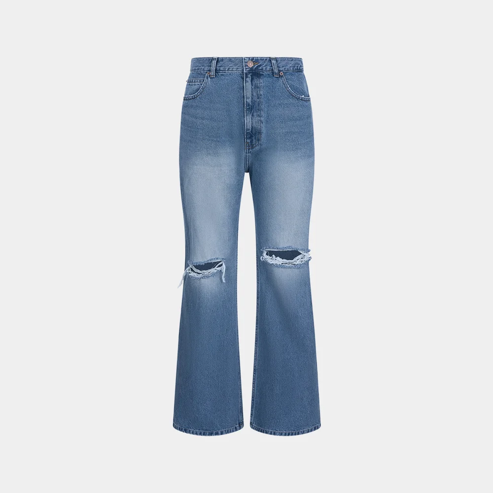 (M) DESTROYED FLARED JEANS - BLUE