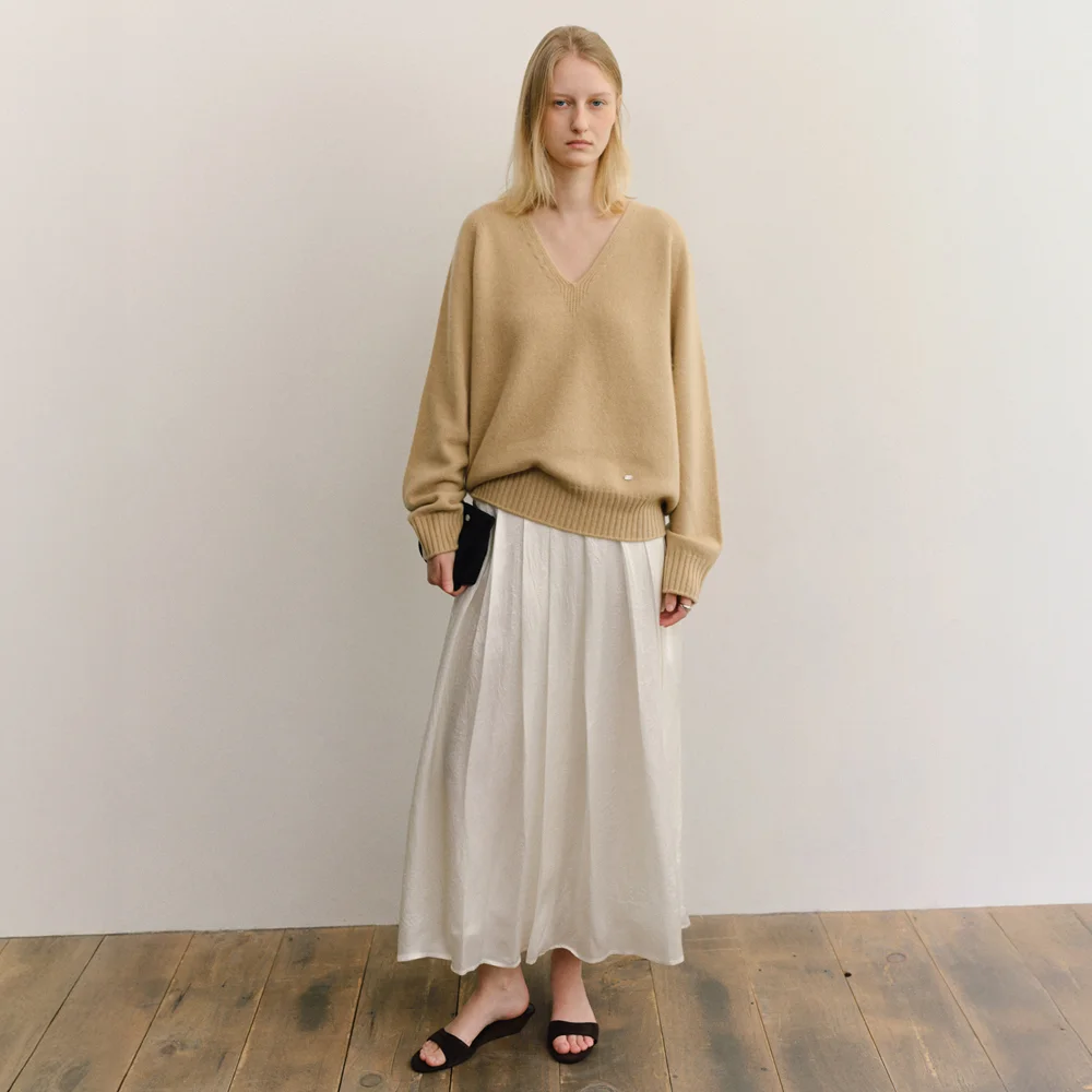 LE SATIN PLEATS SKIRT_IVORY