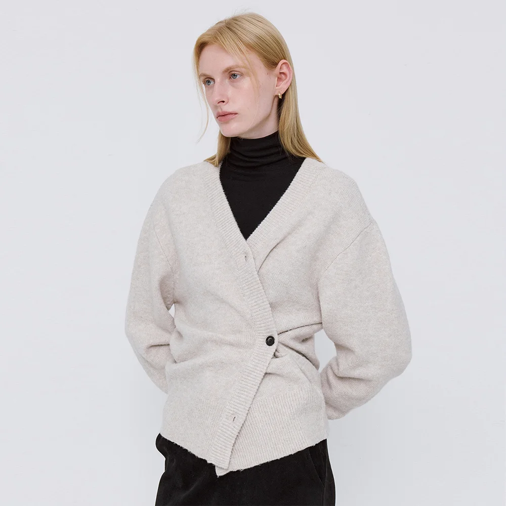 Soft Wool Knit Wrap Cardigan - Beige