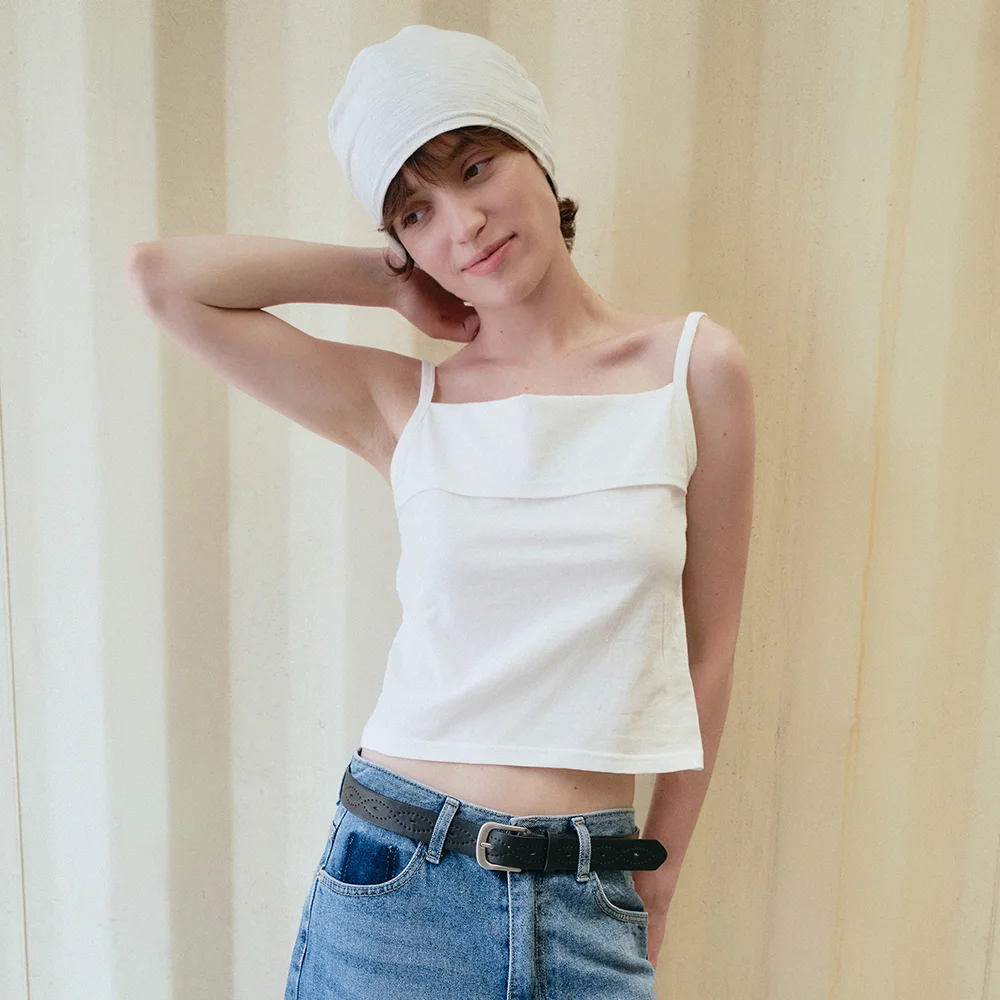 Soft square drape sleeveless top_Ivory