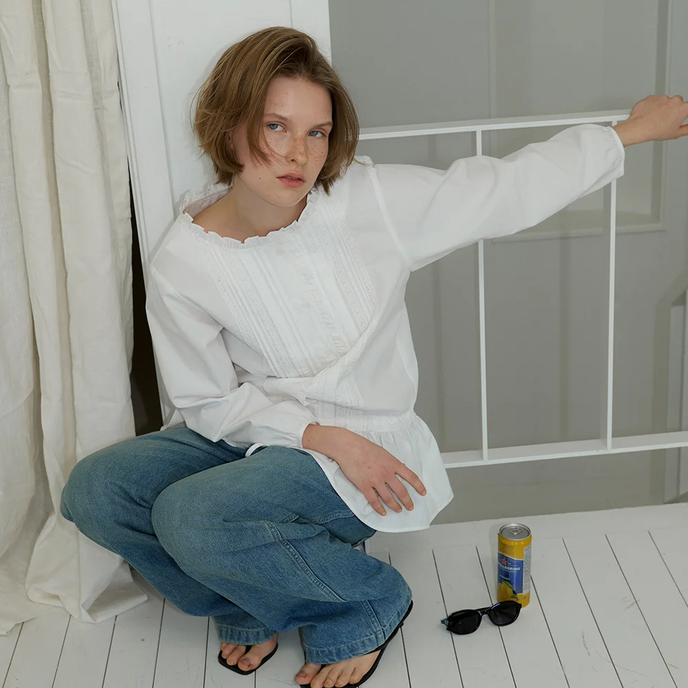 Ruffle string layered blouse_ivory