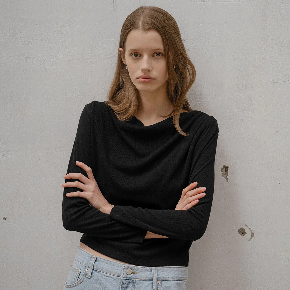 Drape slim t-shirt _Black