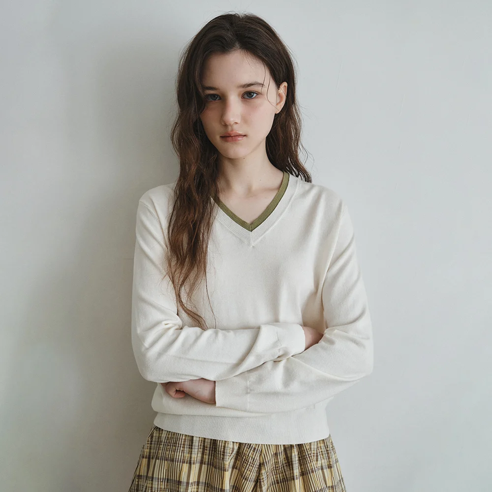 W/Washable Double Layered V-Neck Knit_IVORY(WC26KN43)