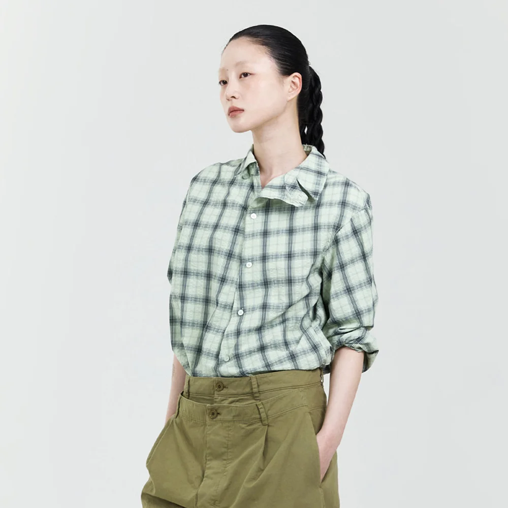 MENS GARMENT DYED CURVED CHECK SHIRT LIGHT MINT