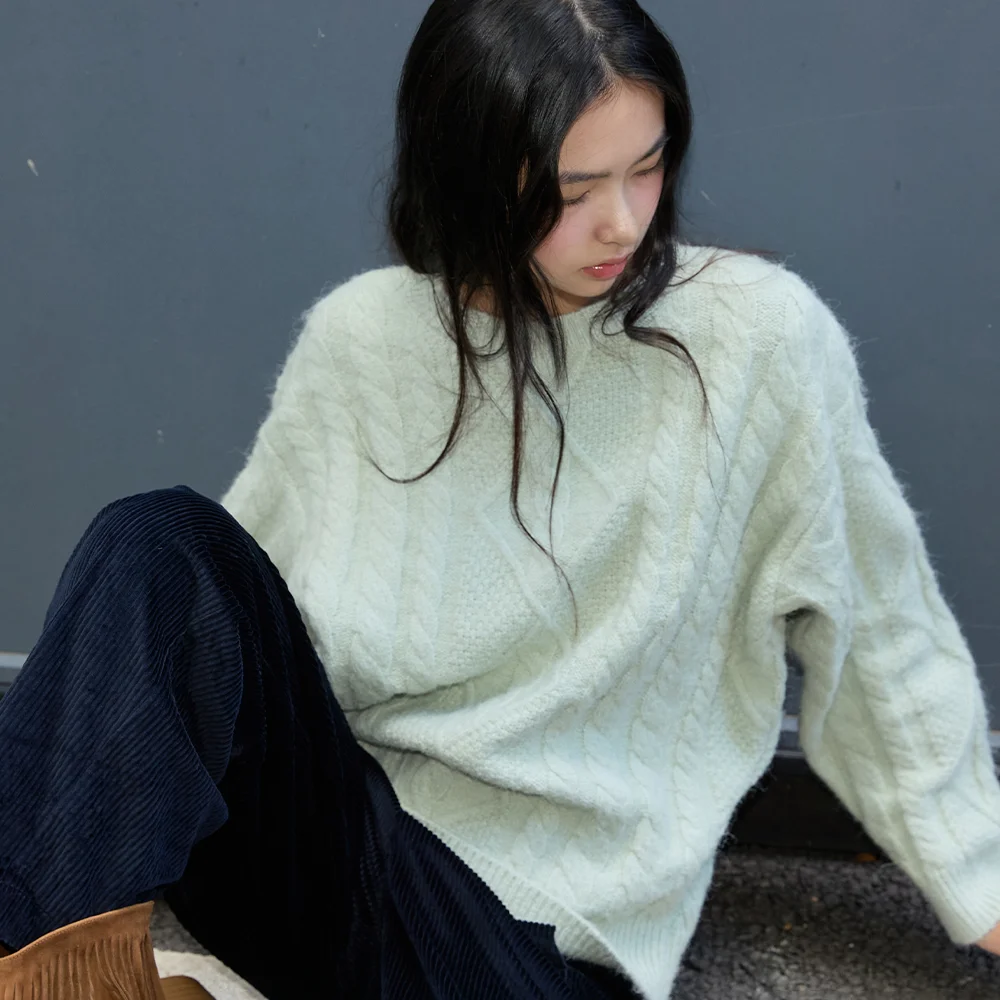 FISHERMAN CABLE WOOL KNIT CREAMY MINT