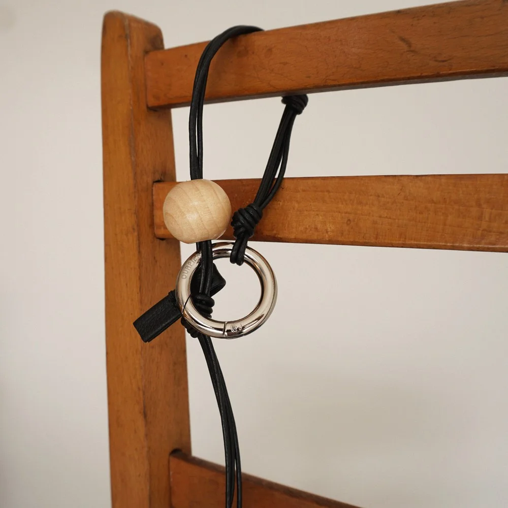 WOOD BALL LEATHER KEYRING