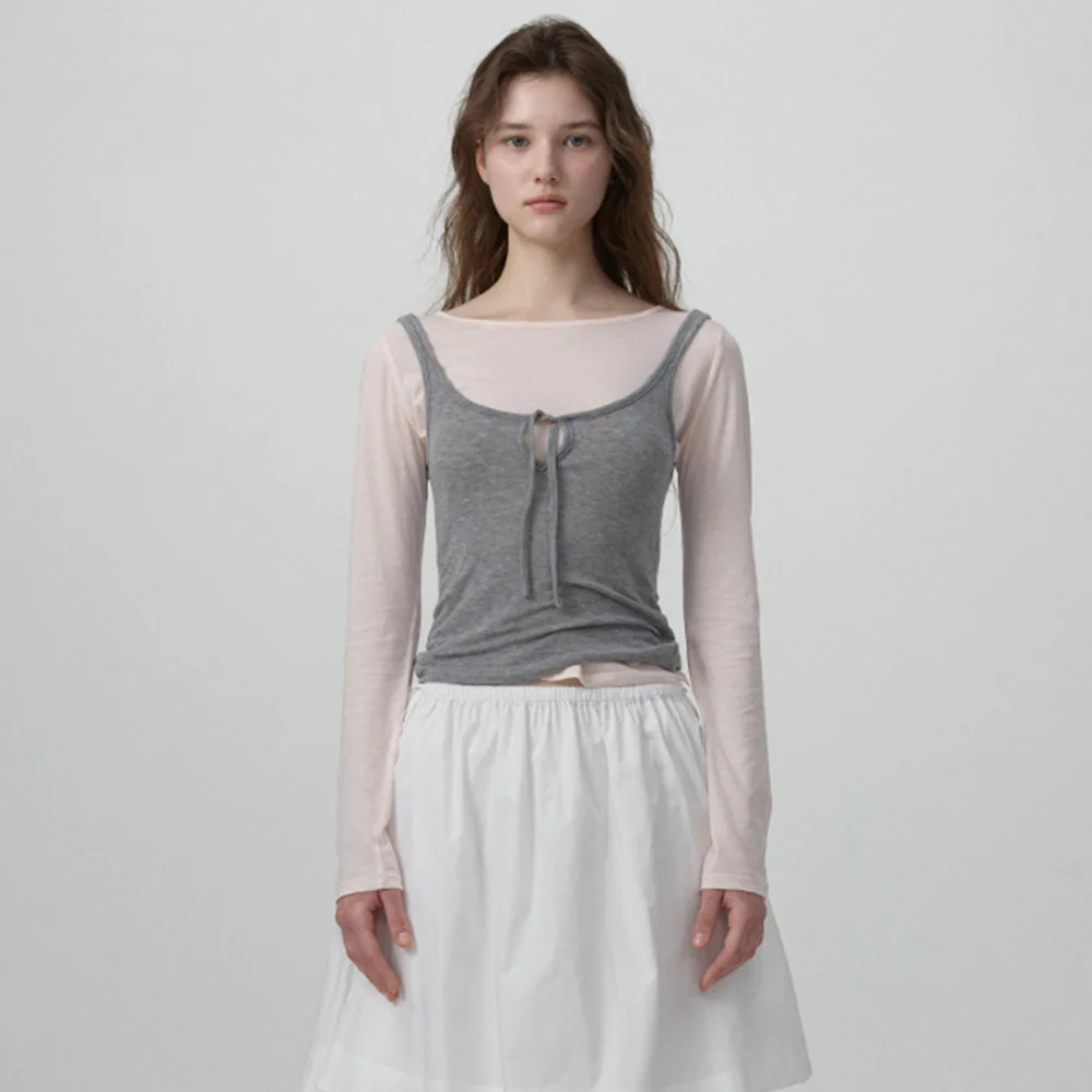 Averin Ribbon Layer T-Shirt_Light Pink