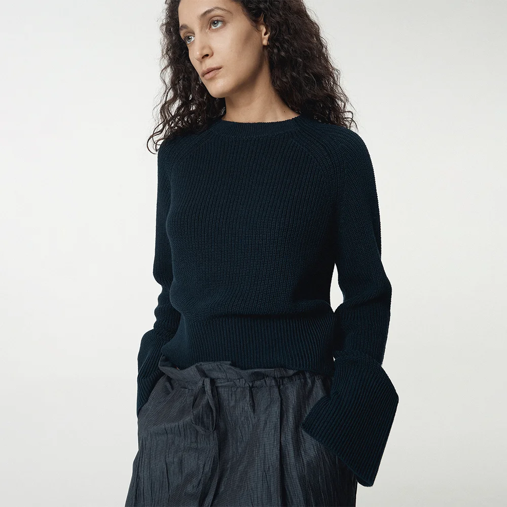 Italian Orgarnic Cotton Yarn Ribbed Pullover_Marine