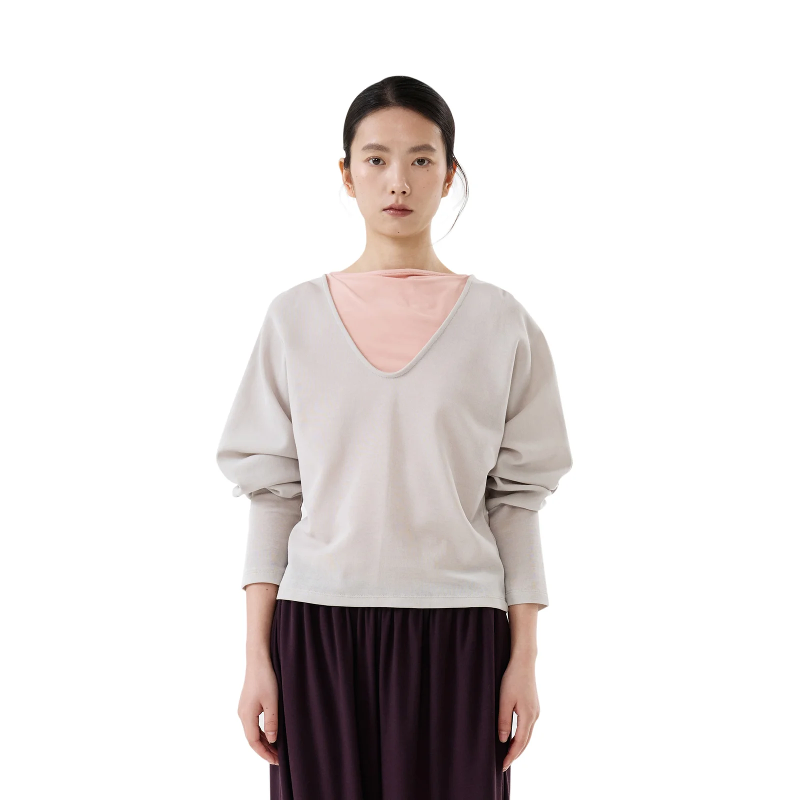 VOLUME V-NECK TOP (LIGHT GRAY)