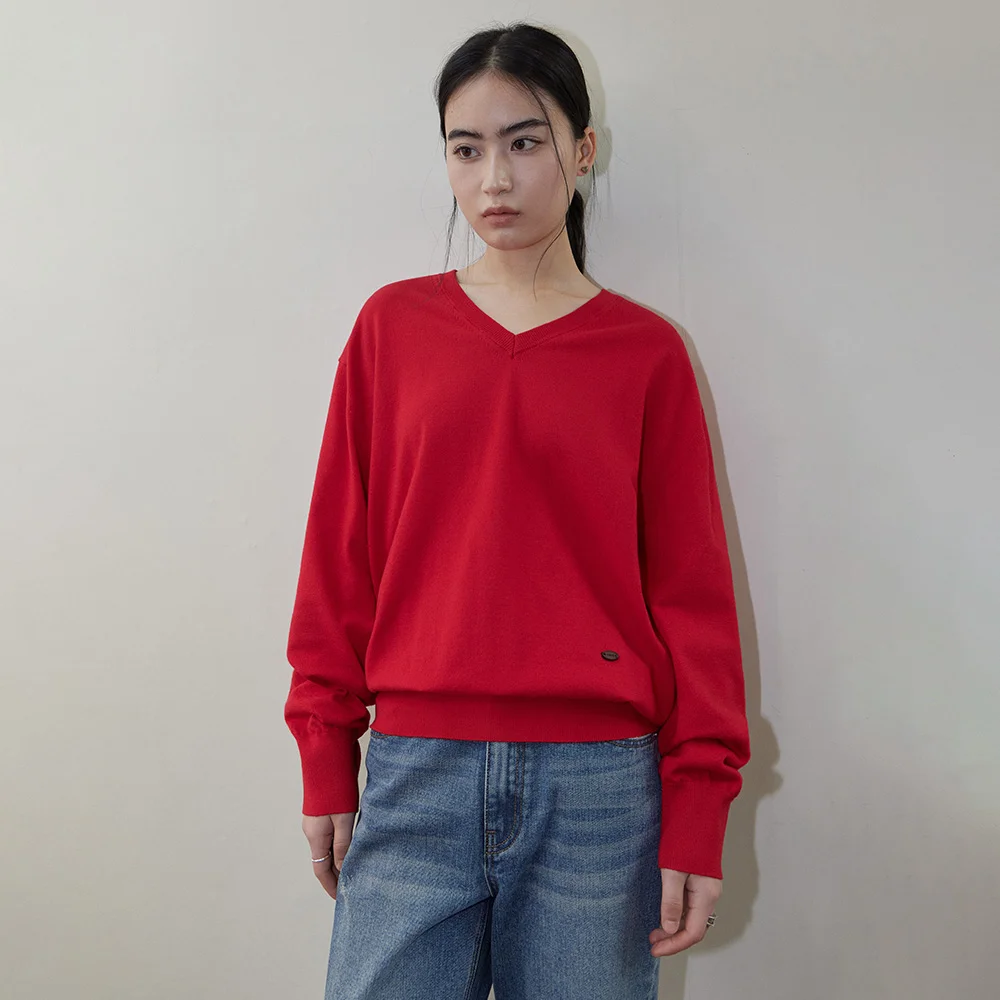 (女裝) 必備款 V領 柔軟 針織衫_4 COLOR