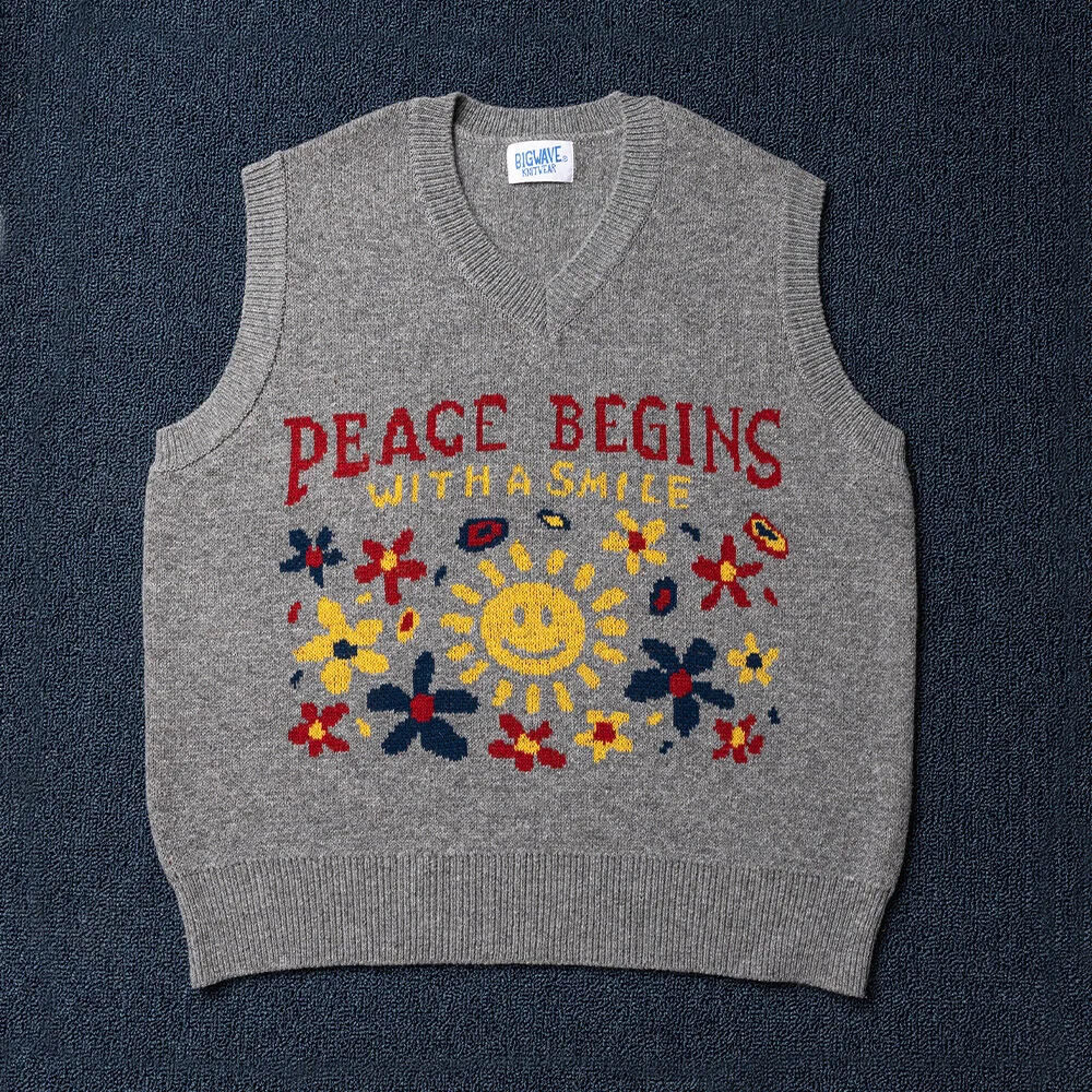 PEACE BEGINS KNIT VEST (MEALNGE GRAY)