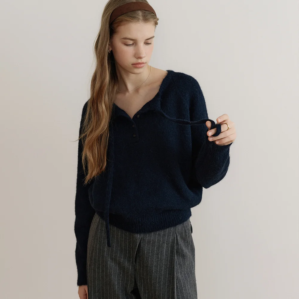 comos 1646 henley neck string knitwear (navy)