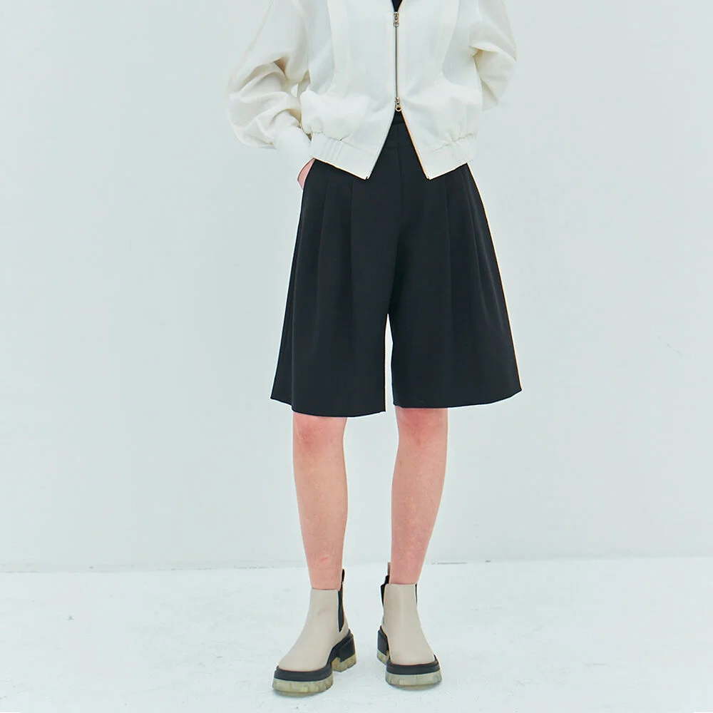 CROP PINTUCK BERMUDA PANTS(moat black)
